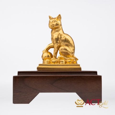 Quà tặng Tượng Mèo Phú Quý dát vàng 24k ACT GOLD ISO 9001:2015