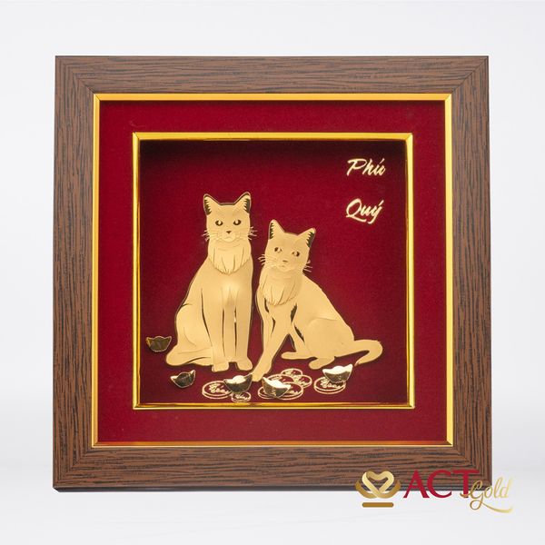 Quà tặng Tranh Mèo Phú Quý dát vàng 24k ACT GOLD ISO 9001:2015