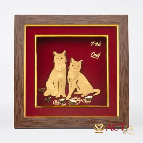 Quà tặng Tranh Mèo Phú Quý dát vàng 24k ACT GOLD ISO 9001:2015