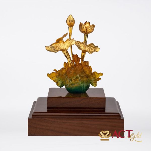 Quà tặng Chậu Sen 5 Cành dát vàng 24k ACT GOLD ISO 9001:2015