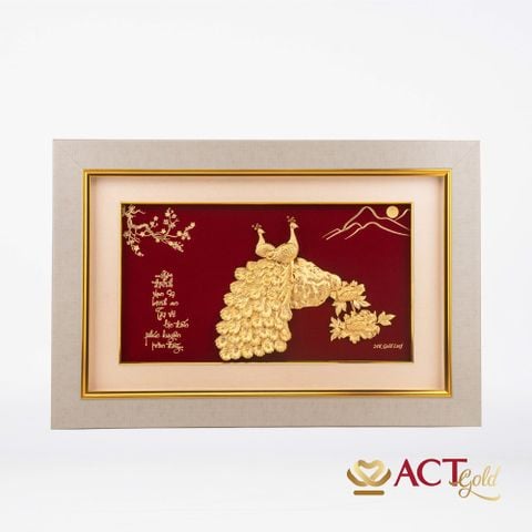 Quà tặng tranh Đôi Chim Công dát vàng 24k ACT GOLD ISO 9001:2015 (Mẫu 7)