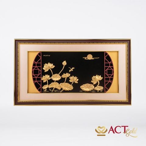 Quà tặng Tranh Hồ Sen dát vàng 24k ACT GOLD ISO 9001:2015