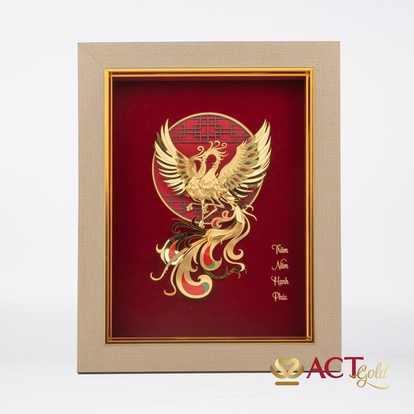 Quà tặng tranh Đôi Chim Công dát vàng 24k ACT GOLD ISO 9001:2015