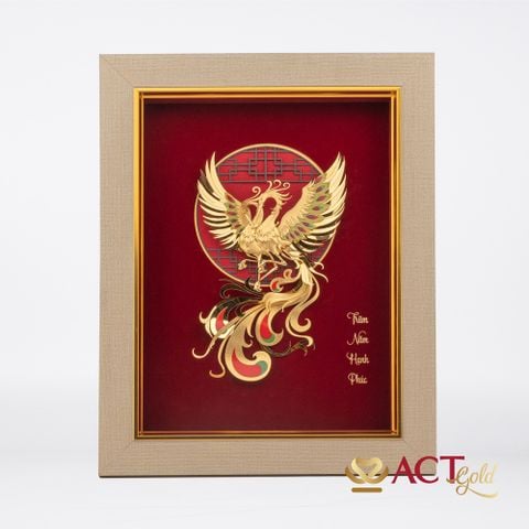 Quà tặng tranh Đôi Chim Công dát vàng 24k ACT GOLD ISO 9001:2015