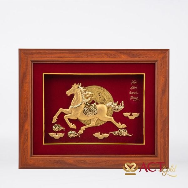 Quà tặng Tranh Ngựa Tài Lộc dát vàng 24k ACT GOLD ISO 9001:2015