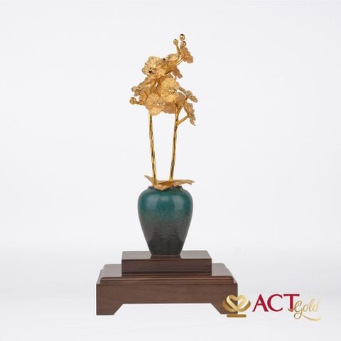 Quà tặng Bình Hoa Lan 2 Cành dát vàng 24k ACT GOLD ISO 9001:2015