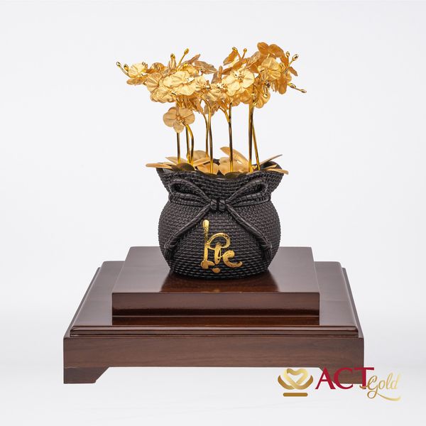 Quà tặng Chậu Lan 10 Cành dát vàng 24k ACT GOLD ISO 9001:2015