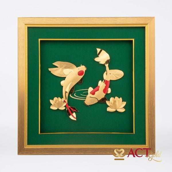 Quà tặng Tranh Song Ngư dát vàng 24k ACT GOLD ISO 9001:2015