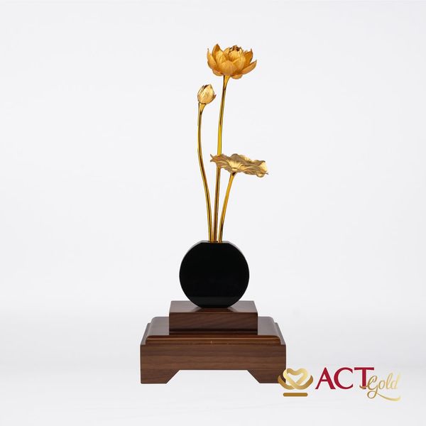 Quà tặng Chậu Sen 3 Cành dát vàng 24k ACT GOLD ISO 9001:2015