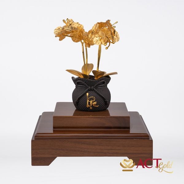 Quà tặng Chậu Lan 4 Cành dát vàng 24k ACT GOLD ISO 9001:2015