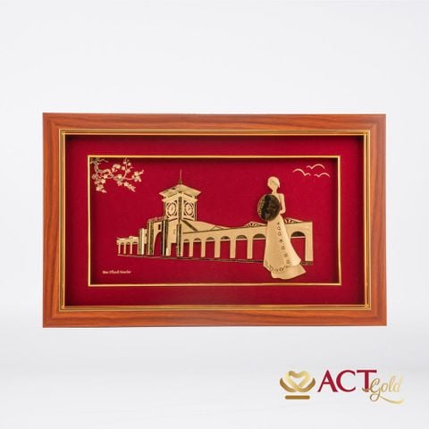 Tranh Chợ Bến Thành dát vàng 24k ACT GOLD ISO 9001:2015 (mẫu 1)