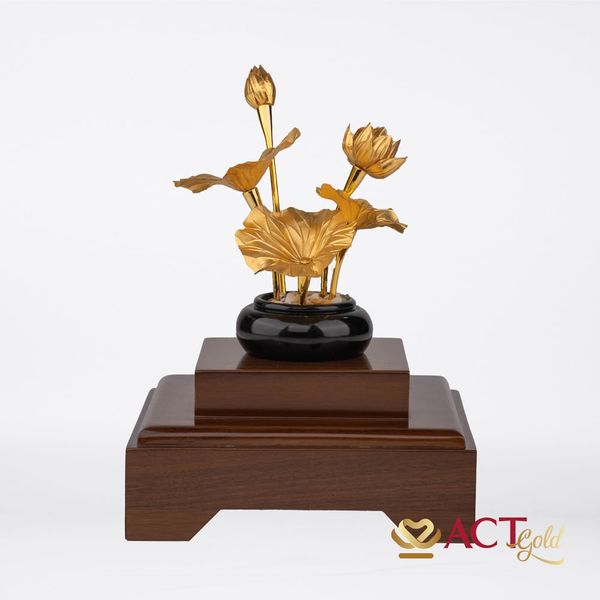 Quà tặng Chậu Sen 5 Cành dát vàng 24k ACT GOLD ISO 9001:2015