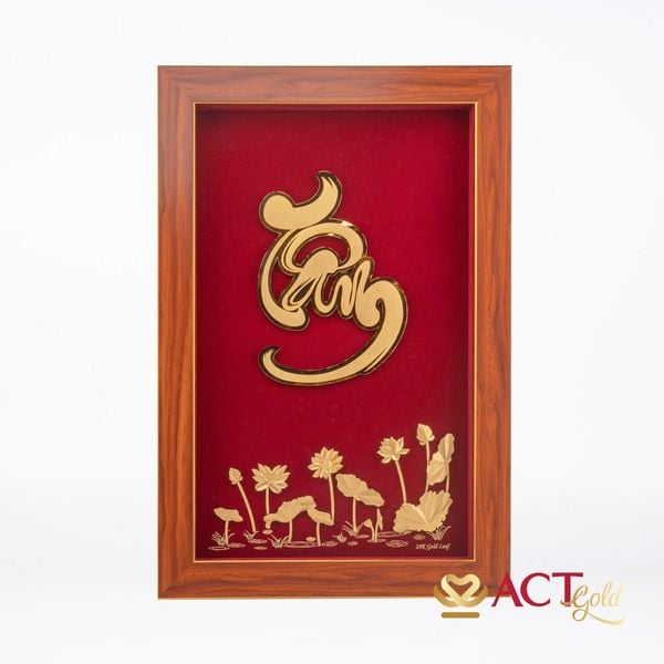 Quà tặng Tranh Chữ Tâm dát vàng 24k ACT GOLD ISO 9001:2015(Mẫu 4)