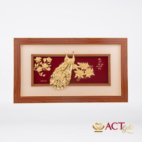 Quà tặng tranh Đôi Chim Công dát vàng 24k ACT GOLD ISO 9001:2015 (Mẫu 15)