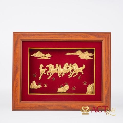 Quà tặng Tranh Bát Mã dát vàng 24k  ACT GOLD ISO 9001:2015