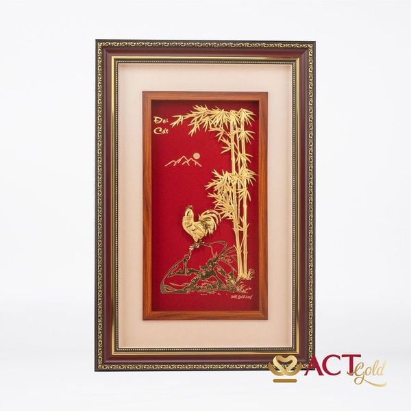 Tranh Gà Vàng Đại Cát dát vàng 24k ACT GOLD ISO 9001:2015