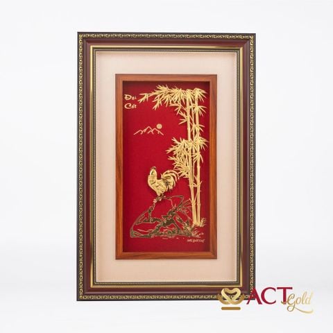 Tranh Gà Vàng Đại Cát dát vàng 24k ACT GOLD ISO 9001:2015