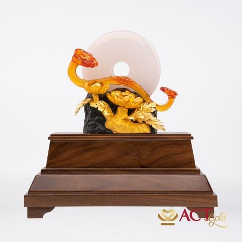 Quà tặng Gậy Như Ý Hoa Mẫu Đơn dát vàng 24k ACT GOLD ISO 9001:2015