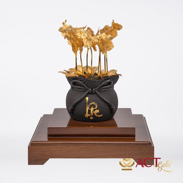 Quà tặng Chậu Lan 9 Cành dát vàng 24k ACT GOLD ISO 9001:2015