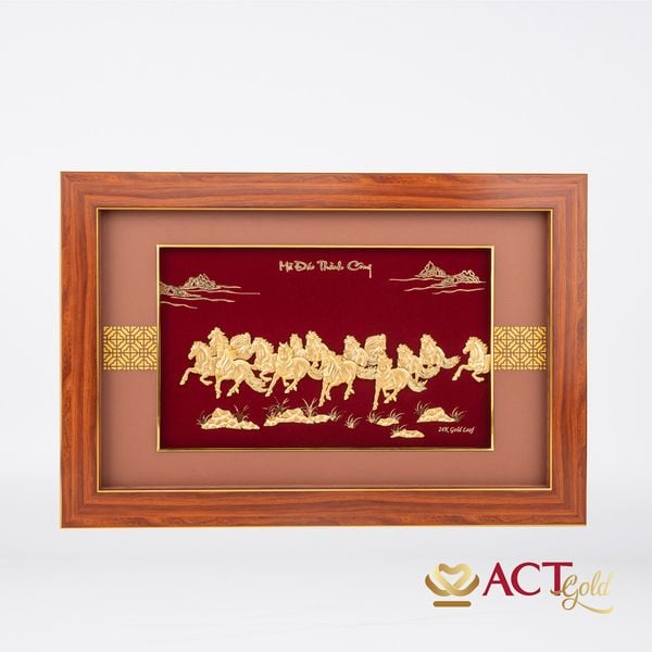 Quà tặng tranh Vạn Mã Hùng Phong dát vàng 24k ACT GOLD ISO 9001:2015