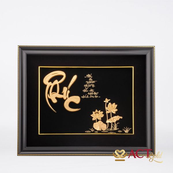 Quà tặng Tranh chữ Phúc hoa Sen dát vàng 24k ACT GOLD ISO 9001:2015
