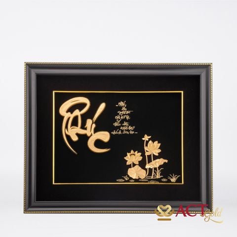 Quà tặng Tranh chữ Phúc hoa Sen dát vàng 24k ACT GOLD ISO 9001:2015