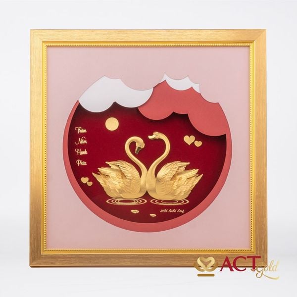 Quà tặng tranh Đôi Thiên Nga dát vàng 24k ACT GOLD ISO 9001:2015 (Mẫu 2)