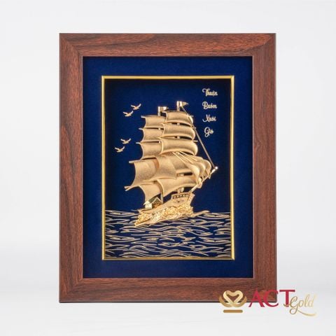 Quà tặng tranh Thuyền dát vàng 24k ACT GOLD ISO 9001:2015 (Mẫu 14)