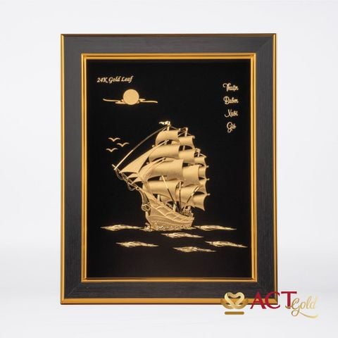 Quà tặng tranh Thuyền dát vàng 24k ACT GOLD ISO 9001:2015