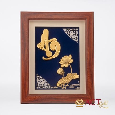 Quà tặng Tranh Chữ An Hoa Sen dát vàng 24k ACT GOLD ISO 9001:2015(Mẫu 1)