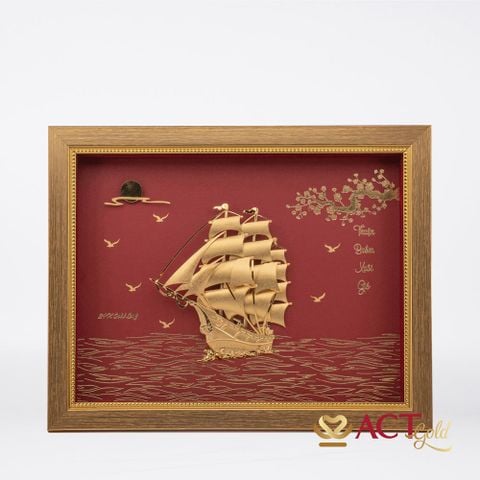 Quà tặng tranh Thuyền dát vàng 24k ACT GOLD ISO 9001:2015 (Mẫu 13)