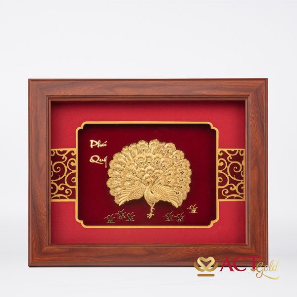Quà tặng tranh Chim Công dát vàng 24k ACT GOLD ISO 9001:2015