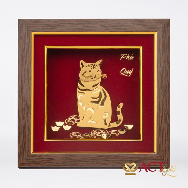 Quà tặng Tranh Mèo Phú Quý dát vàng 24k ACT GOLD ISO 9001:2015