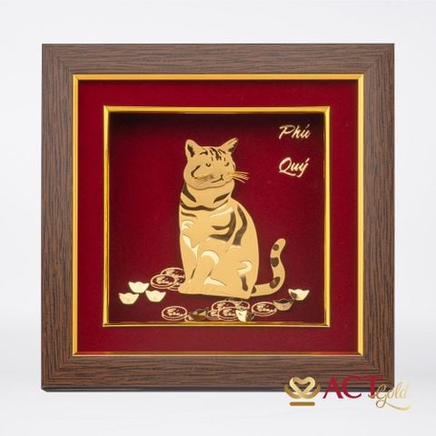 Quà tặng Tranh Mèo Phú Quý dát vàng 24k ACT GOLD ISO 9001:2015