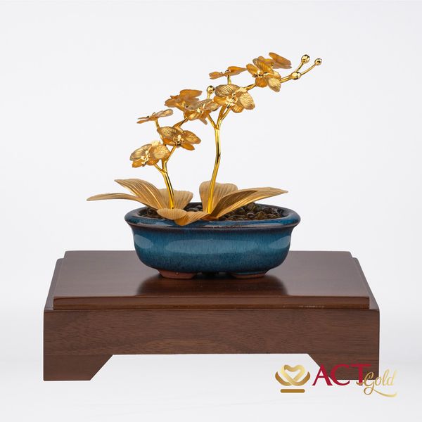 Quà tặng Chậu Lan 2 Cành dát vàng 24k ACT GOLD ISO 9001:2015