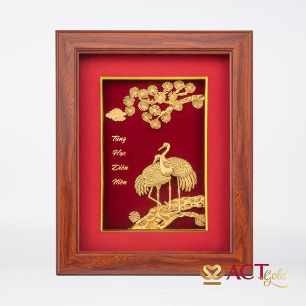 Quà tặng Tranh Tùng Hạc dát vàng 24k ACT GOLD ISO 9001:2015