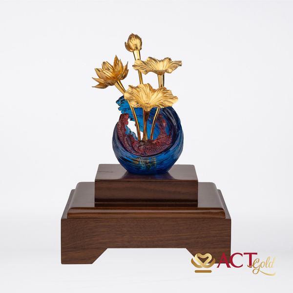 Quà tặng Chậu Sen 4 Cành dát vàng 24k ACT GOLD ISO 9001:2015