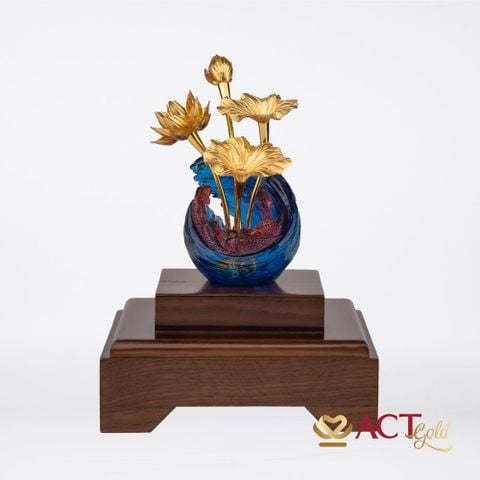 Quà tặng Chậu Sen 4 Cành dát vàng 24k ACT GOLD ISO 9001:2015