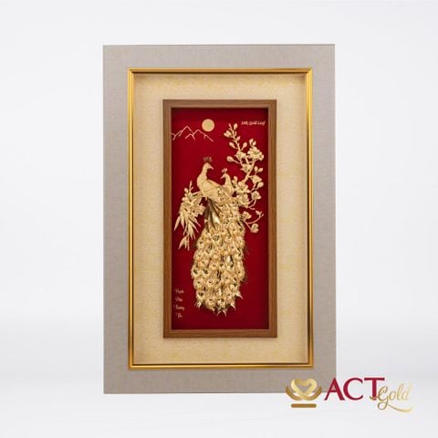 Quà tặng tranh Đôi Chim Công dát vàng 24k ACT GOLD ISO 9001:2015 (Mẫu 13)