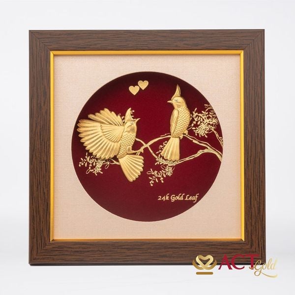 Quà tặng tranh Đôi Chim Chào Mào dát vàng 24k ACT GOLD ISO 9001:2015