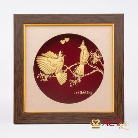 Quà tặng tranh Đôi Chim Chào Mào dát vàng 24k ACT GOLD ISO 9001:2015