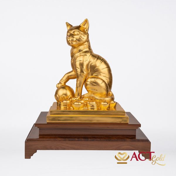 Quà tặng Tượng Mèo Phú Quý dát vàng 24k ACT GOLD ISO 9001:2015