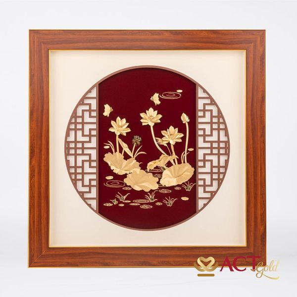 Quà tặng Tranh Hồ Sen dát vàng 24k ACT GOLD ISO 9001:2015