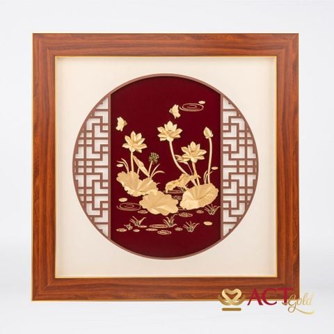 Quà tặng Tranh Hồ Sen dát vàng 24k ACT GOLD ISO 9001:2015
