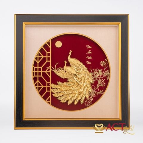 Quà tặng tranh Đôi Chim Công dát vàng 24k ACT GOLD ISO 9001:2015