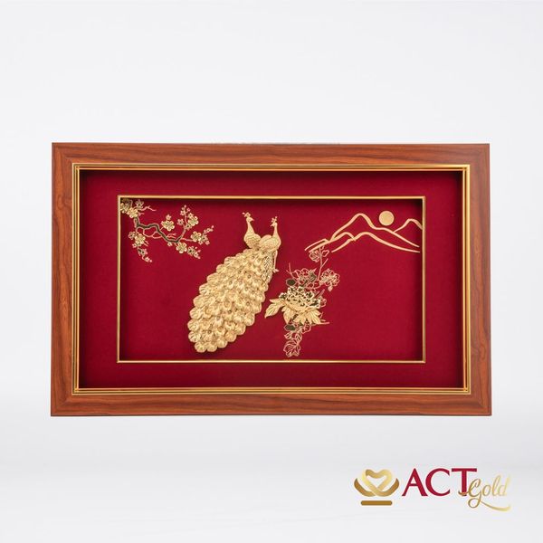 Quà tặng tranh Đôi Chim Công dát vàng 24k ACT GOLD ISO 9001:2015 (Mẫu 17)