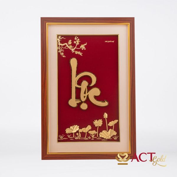 Quà tặng Tranh Chữ Lộc Hoa Sen dát vàng 24k ACT GOLD ISO 9001:2015