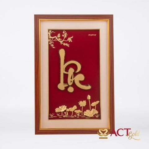 Quà tặng Tranh Chữ Lộc Hoa Sen dát vàng 24k ACT GOLD ISO 9001:2015