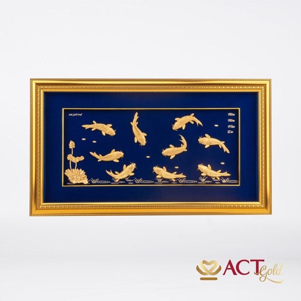 Quà tặng Tranh Cửu Ngư dát vàng 24k ACT GOLD ISO 9001:2015