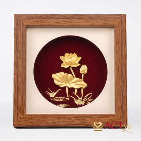 Quà tặng Tranh Hoa Sen dát vàng 24k ACT GOLD ISO 9001:2015